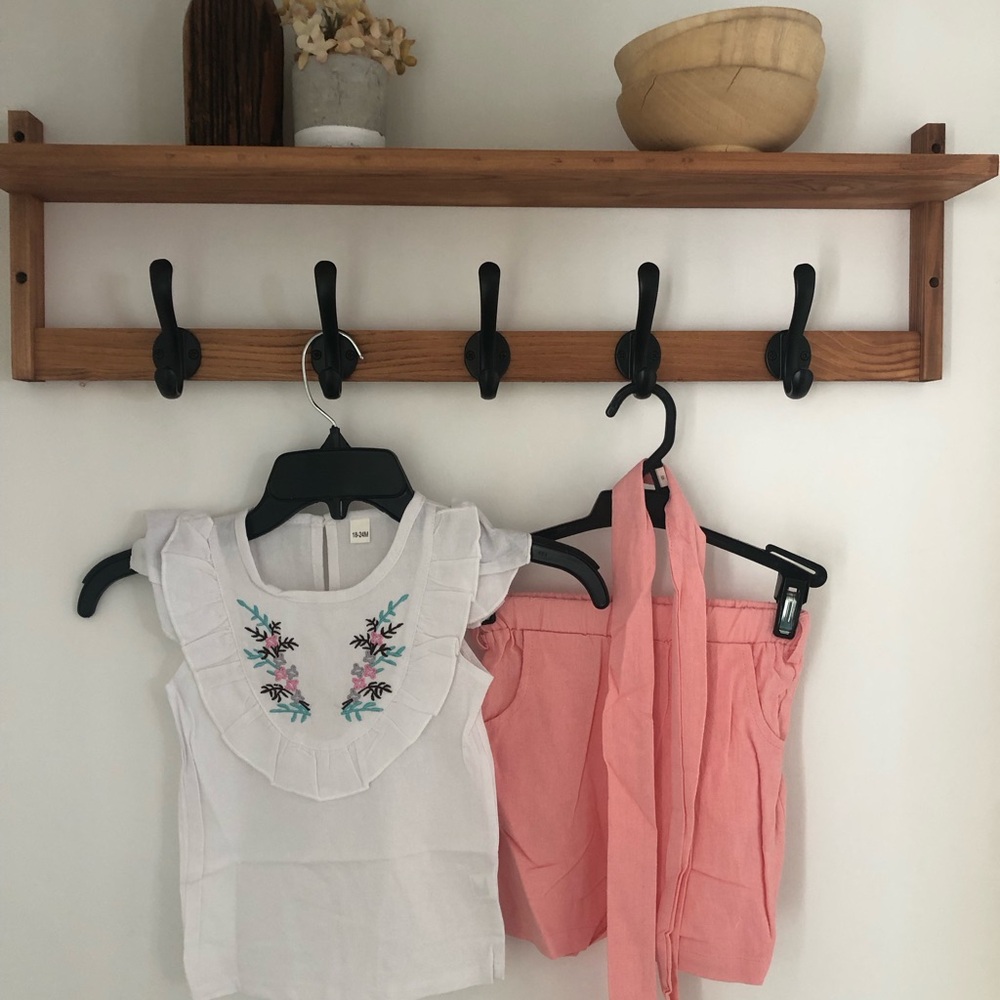 White Embroidered Top and Pink Shorts Set
